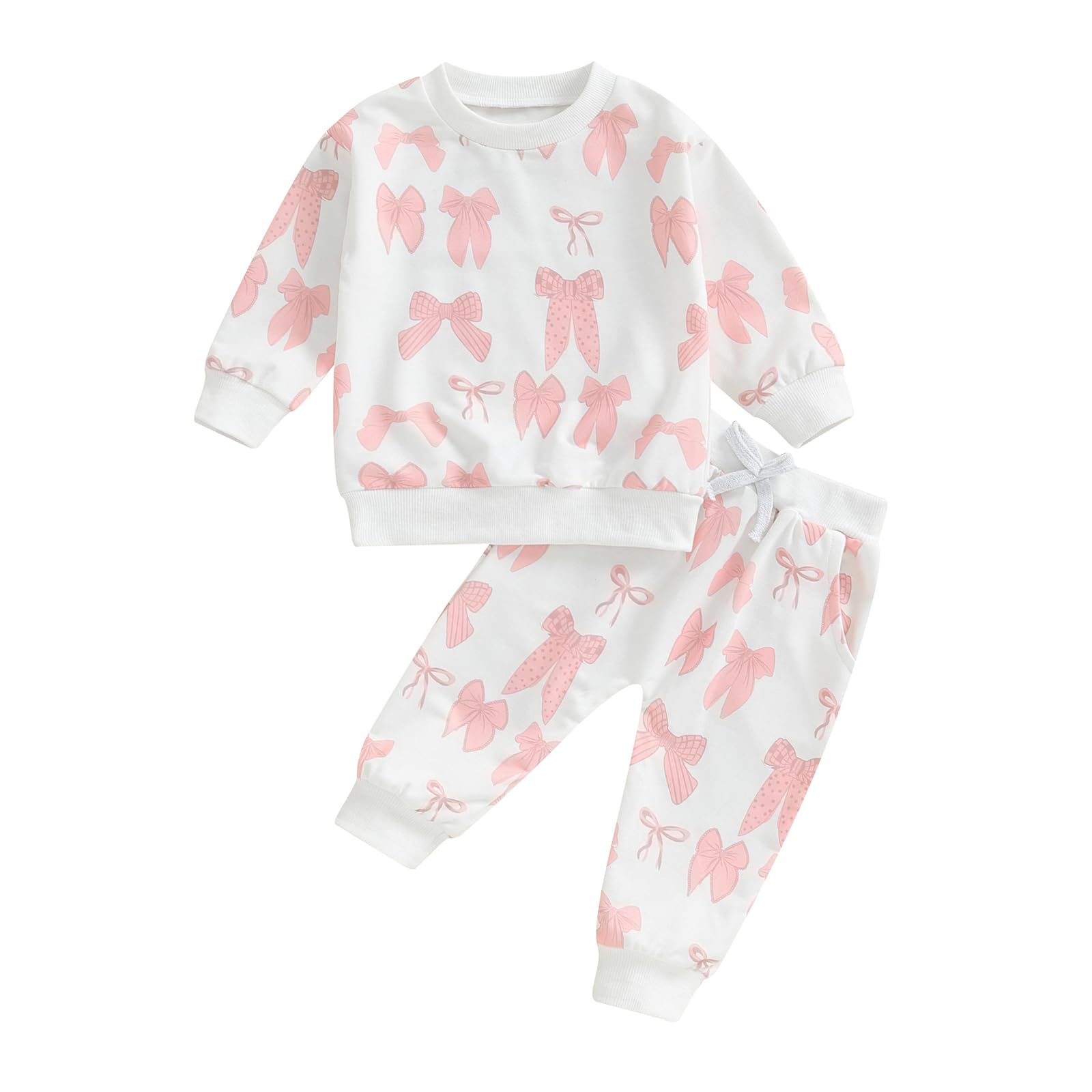 Photo 1 of PUHHAPIEY Baby Girl Fall Winter Outfits Toddler Clothes Long Sleeve Floral Graphic Crewneck Sweatshirt + Joggers Pants Set (Pink, 12-18 Months)