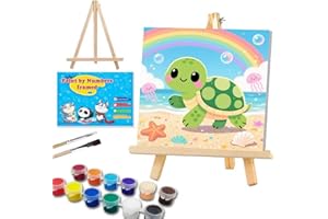 WEMEON Sea Turtles Paint by Numbers Kit for Kids with Frame and Easel, Easy Paint by Numbers Kits for Kids Ages 4-6, Small Painting by Number for Birthday Gift, Painting Party(10X10inch)