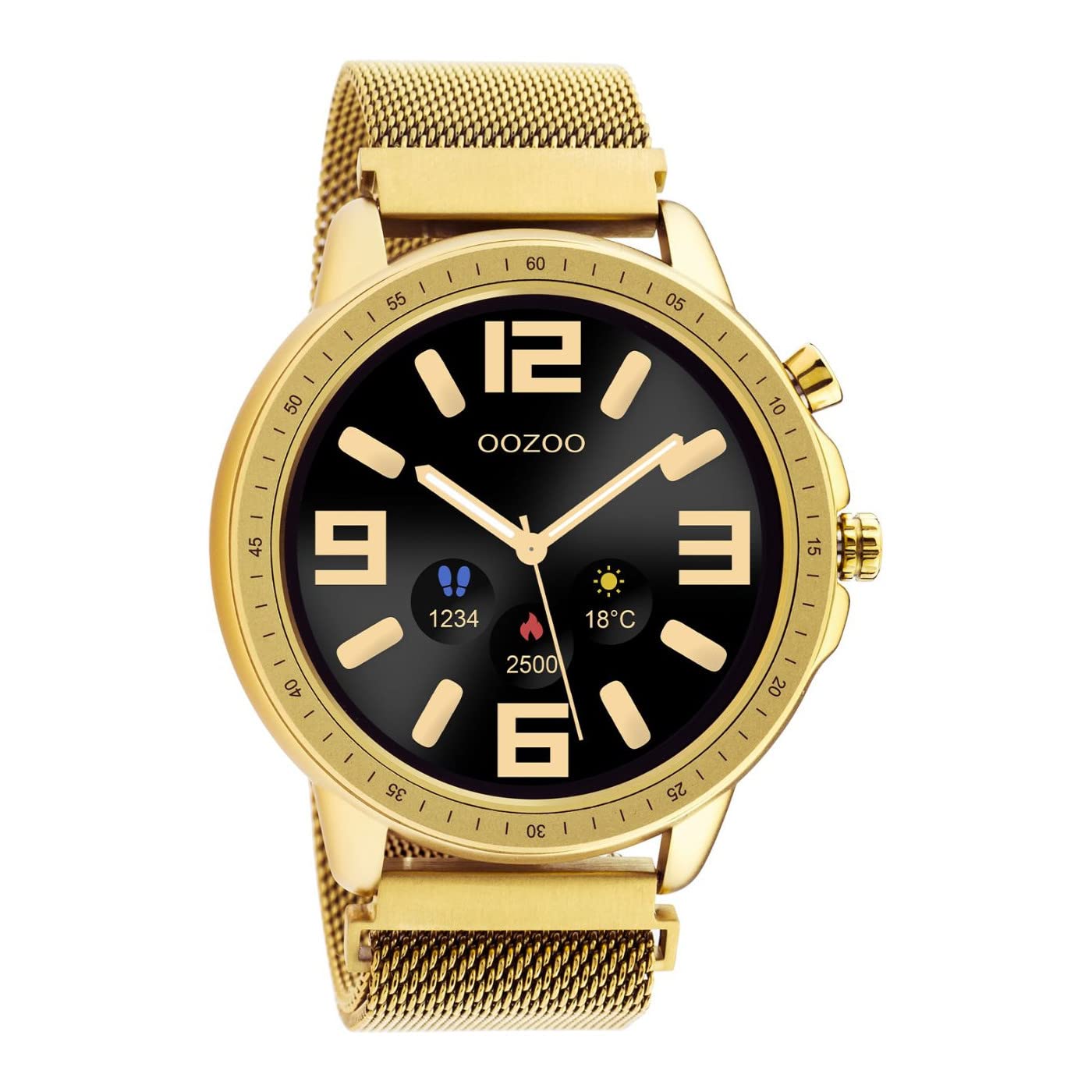 Oozoo Q00306 Unisex Smartwatch with Stainless Steel Milanese Strap Gold/Gold Colour 45 mm
