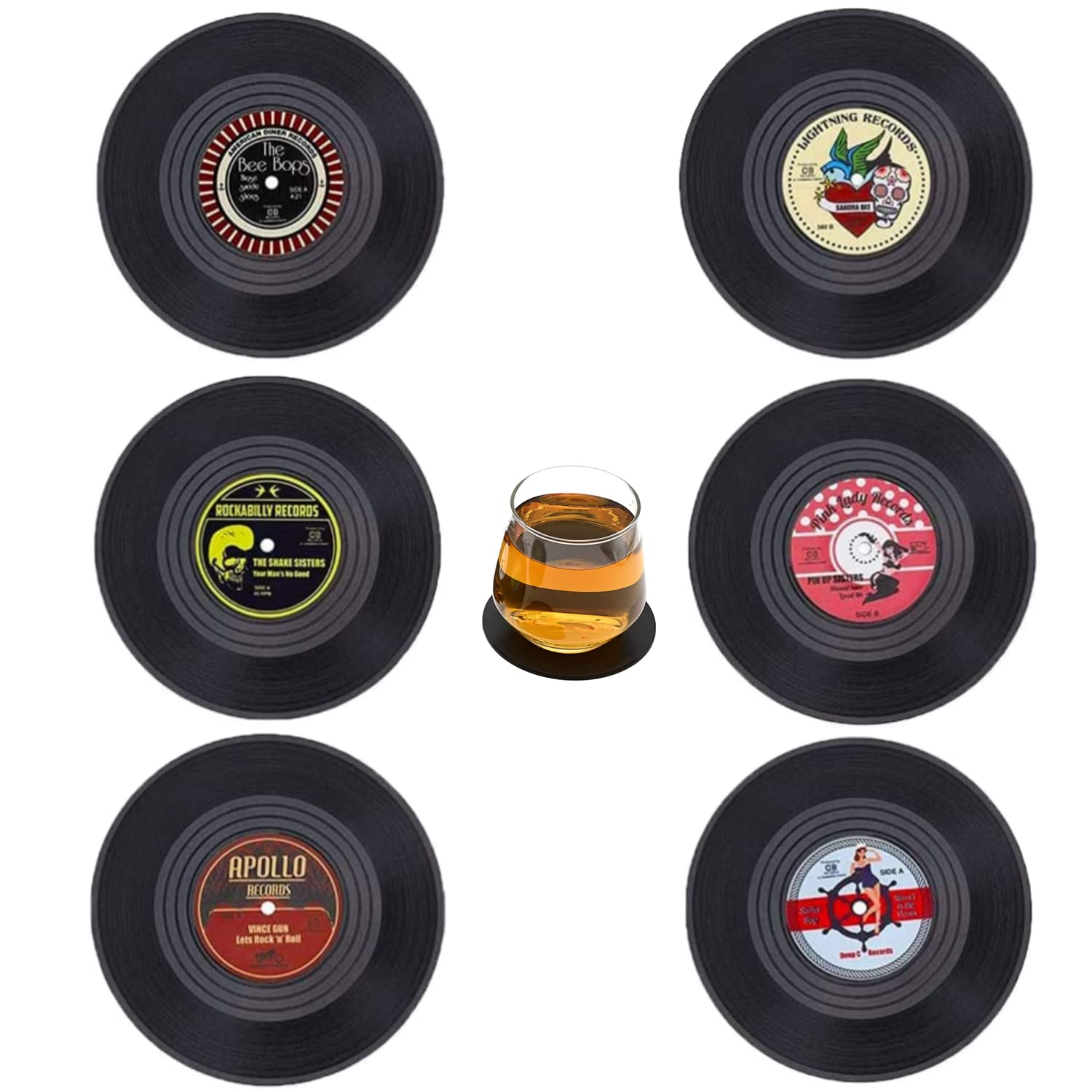 6 Pcs Retro Coasters Vinyl Record Coasters CD Coasters Anti-Heat Slip Drinks Coasters for Coffee Drink Tableware Non-Slip Coasters