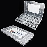 Chemlliy 32 Grids Clear Plastic Organizer Box, Craft Storage Container for Beads Organizer, Art DIY, Crafts Jewelry Storage, Fishing Tackles, Rock Collection, 2 Pack