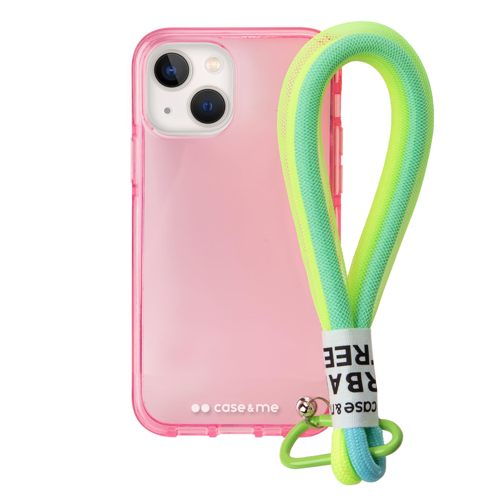 case&me cover con laccetto Urban per iPhone 14, laccio multiuso rimovibile, cover trasparente colorata, cover fashion, rosa