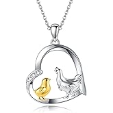 CUPENDA Heart Animal Necklace Sterling Silver Chicken/Dog/Wolf Pendant Necklace Animal Jewelry for Women Dog Lovers