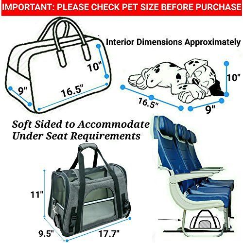Mr. Peanut's Airline Approved Soft Sided Pet Carrier, Two-Tone Luxury Travel Tote with Fleece Bedding,, Under Seat Compatibility, Perfect for Cats and Small Dogs (Medium, Charcoal Ash)