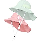 Cooraby 2 Pack Baby Sun Hat for Boys Girls Kids UPF 50+ Summer Adjustable Beach Hats with Bucket Wide Brim for Toddlers