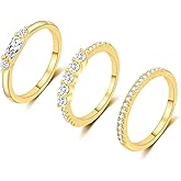 FUNEIA Stackable Silver Gold Rings for Women Non Tarnish 14K Gold Plated Thumb Cubic Zirconia Rings for Women Dainty Pinky Promise Wedding Ring Set Women's Engagement Eternity Band Rings Gold Jewelry