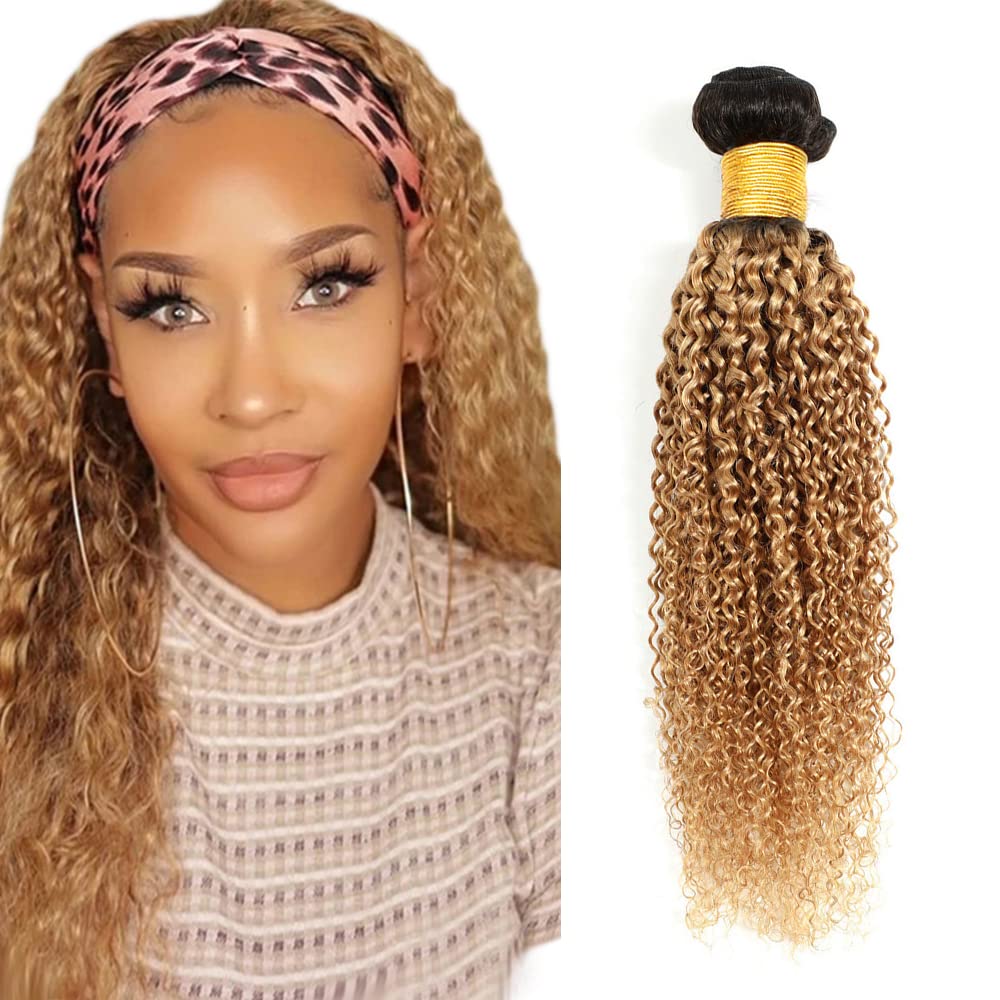 View 1 of 1B27 Ombre Kinky Curly Bundle Honey Blonde Human Hair Bundle Curly Wave 100% Unprocessed Virgin Hair Brazilian Double Weft Extensions 30 Inch For Women