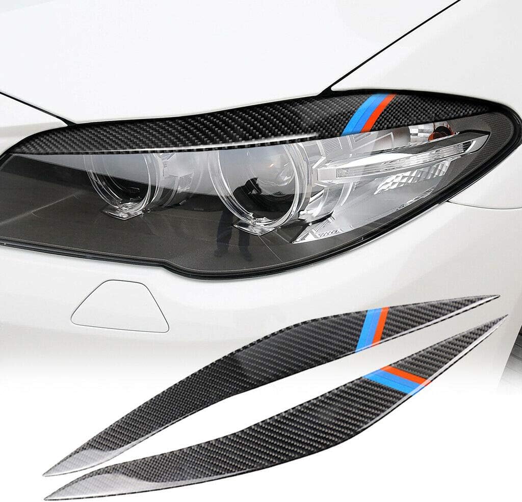Lolosale Set Carbon Fiber Car Headlight Eye Lid Eyebrow Insert Trim Decor Emblem Cover For BMW 5 Series F10 M5