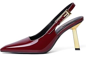 RIBONGZ Slingback Heels for Women Kitten Heels Closed Pointed Toe Ankle Strap Low Heeled Sexy Pumps Wedding Bride Guest Party Evening Prom Formal Herls Dressy Shoes