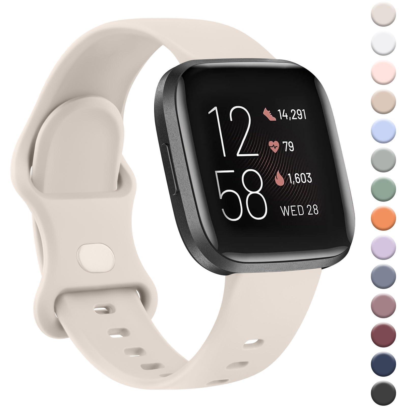 Zoye Strap Compatible with Fitbit Sense 2 and Versa 4/3, Soft Silicone Replacement Strap for Fitbit Devices (Starlight)