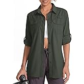 Womens UPF 50 Long Sleeve Sun Shirt Safari Hiking Fishing Quick DIY UV Protection Button Up Travel Shirt for Gardening