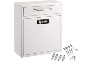 AdirOffice Ultimate Drop Box Wall-Mounted Mailbox - Hanging Secured Postbox - Durable Spacious Key or Combination Lock Box Perfect for After Hours Deposits Payments Key and Letter Drop