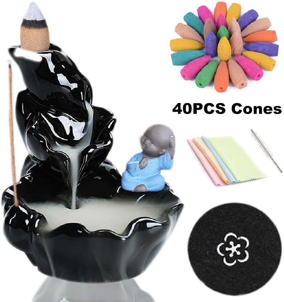 XinXu Incense Burner, Backflow Incense Burner Holder Ceramic Incense Holder Ceramic Ornament Gift Monk or Fisherman