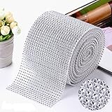 Silver Diamond Rhinestone Ribbon Bling Wrap Bulk DIY- Birthday,Bridal/baby Shower,Wedding Cake,Arts & Crafts Vase Decorations, Party Supplies 30 Feet/Roll by New Sheep