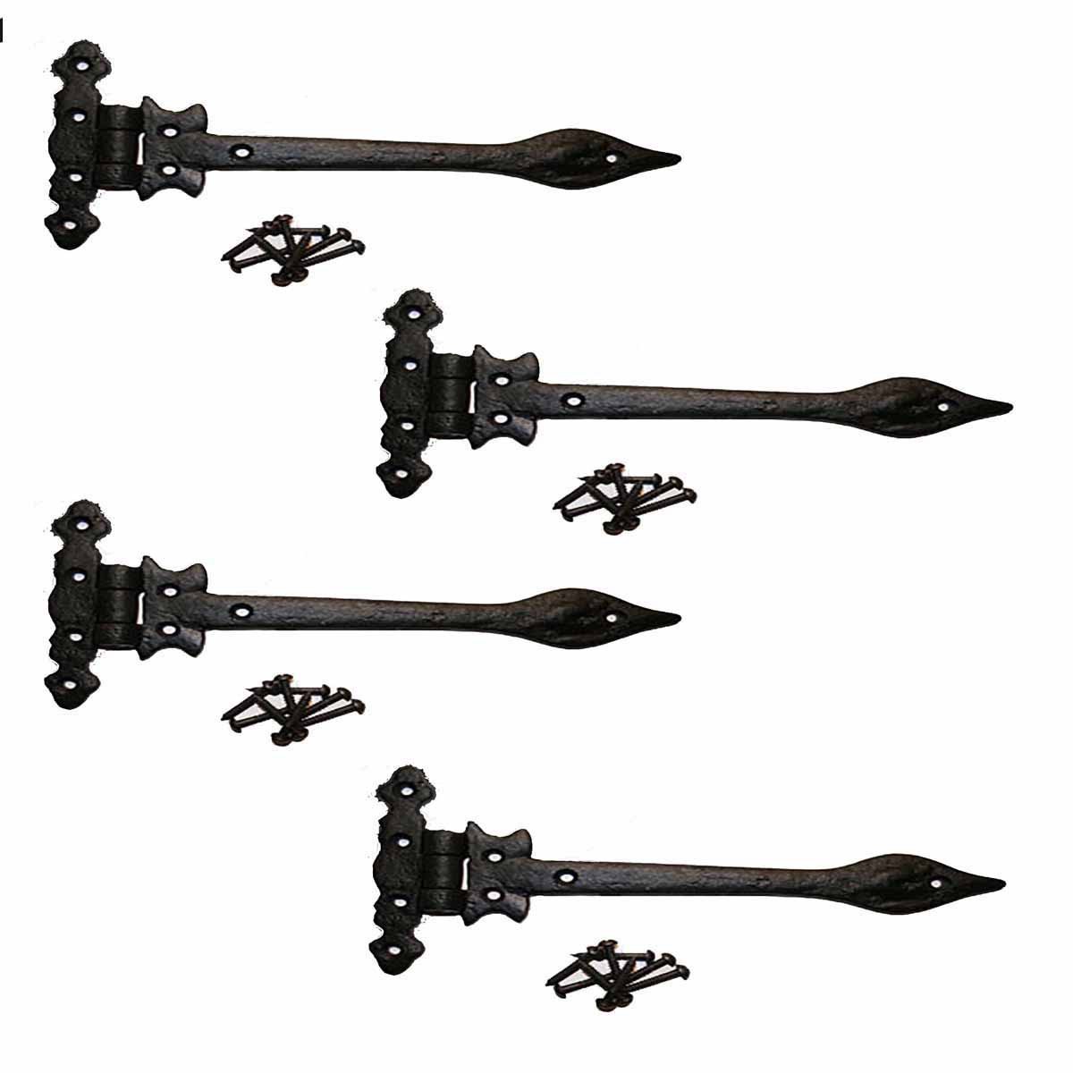 Renovators Supply Manufacturing Strap Hinges Black Wrought Iron Spear Tip Rustproof Finish Set of 4