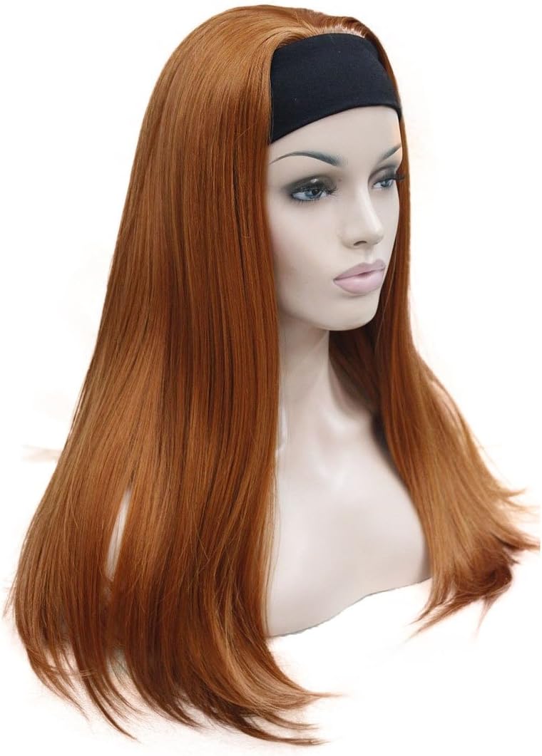Lydell Long 3/4 women's wigs hairpiece Straight with Adjust Black Headband Blonde Highlighted wig Synthetic Hair (130A Fox Red) - Image 3