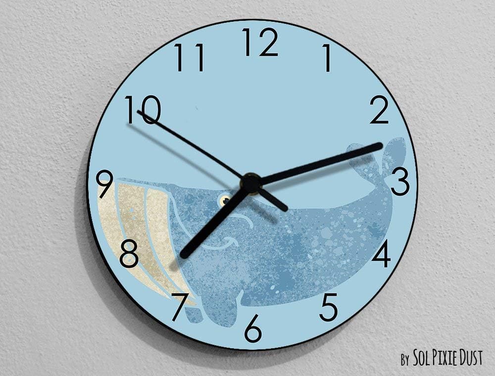 Whale Watercolor Wall Clock - Kids Nursery Room, Teens Room, Baby Room - Wall Clock