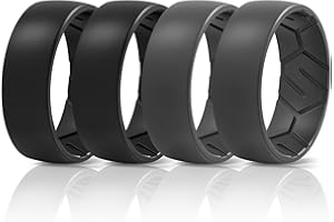Egnaro Men's Silicone Rings 8mm Wide 2.2mm Thick Rubber Wedding Bands, 1/4/5/6/7 Multipack of Breathable Patent-Pending Design