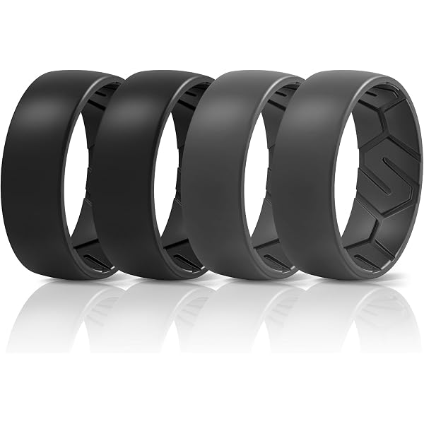 ROQ Silicone Wedding Rings For Men - Breathable Duo Collection, Black & Silver, Size 13, Medical-Grade Comfort & Safety - View #9