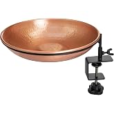 Monarch Abode Deck Mounted Bird Bath &amp; Bird Feeder for Outdoors &ndash; Pure Copper Hand Hammered Birds Bath Bowl w/Detachable Iron Clamp, Birdfeeder and Birdbath for Outdoors Garden Backyard