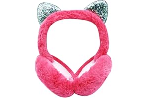 ORITYLE Cute Animal Earmuffs Girls Women Winter Warm Ear Covers Foldable Fur Headband Earwarmer with Sequins Cat Ears