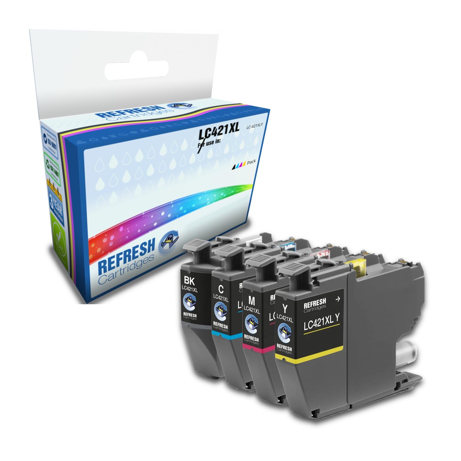 Refresh Cartridges Remanufactured Ink Cartridge Replacements for Brother LC421XL High Capacity Full Set of 4 (Multi Colour)