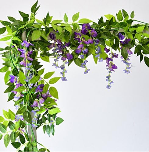 Vine Artificial Flowers, Muyee 2pcs Artificial Greenery Fake Hanging Vine Plants flowers Silk Wisteria Ivy Vine Green Leaf for Wedding Party Home Garden Wall Decoration(purple)