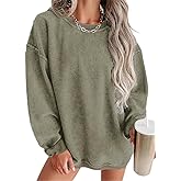 Chvity Womens Crewneck Oversized Corduroy Corded Sweatshirt Casual Long Sleeve Trendy Pullover Comfy Tops