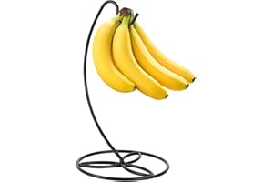 HOMKULA Banana Holder Stand - Banana Hanger Hook Stand for Kitchen Counter Black, (Metal, 12.6x6.7 Inch)