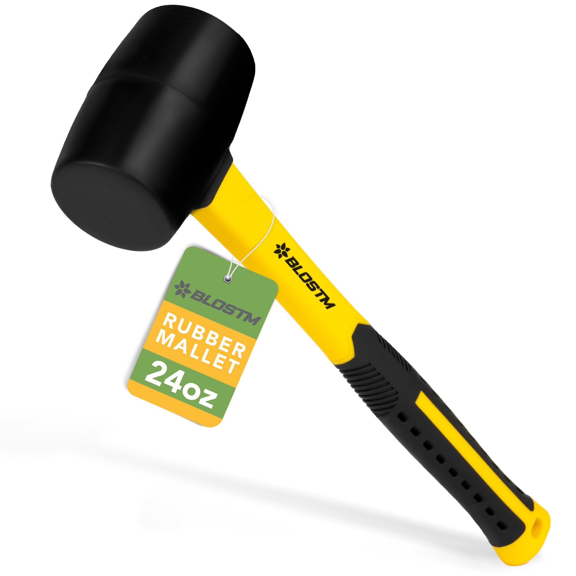 BLOSTM Heavy Duty Rubber Mallet - 24oz. Solid Rubber Mallet Hammer for Slabs, Bricklaying, Tent Pegs, Tiling, Paving - 32cm (Leaves no Marks) with Non-Slip Grip (24oz)
