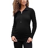 novachic Women's Maternity Shirt Long Sleeve Half Zip Pullover Lapel Sweatshirts Comfy Pregnancy Tee Tops