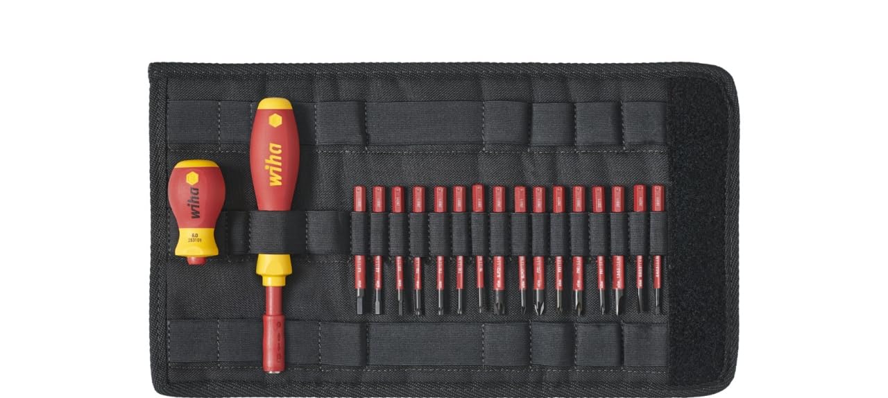 wiha 2831T18, slimVario Screwdriver and Bits Set, with Stubby in bag, VDE Insulated, (41231), 18 Pieces, SLOTTED - POZIDRIV - PHILIPS - SL/POZI - STAR - HEX, Black Case