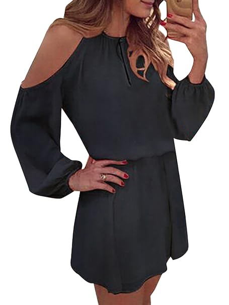 YOINS Sommerkleid Damen Kurz Schulterfrei Kleid Elegante Kleider für Damen Strandmode Langarm Neckholder A Linie