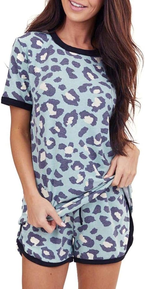 Leopard Pijamas Set Fashion Womens Short Sleeve Pizama Damska Pajama