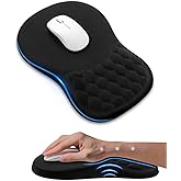 PVIPCZ Ergonomic Mouse Pad with Sloped Memory Foam Wrist Rest (Black) | 3D Textured Wrist Cushion, Smooth Lycra Surface, Non-Slip PU Base, Comfortable Support for Office/Home Computer Desks