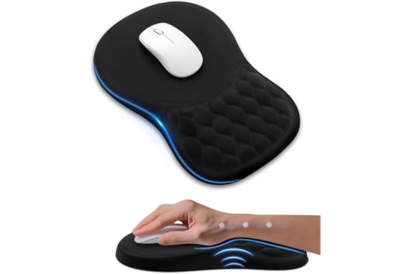 Ergonomic Mouse Pad with Wrist Rest, Slope Design Memory Foam Support, Smooth Lycra Surface, Non-Slip PU Base, Comfortable Mouse Mat for Office, Home, Computer Desk (Black)