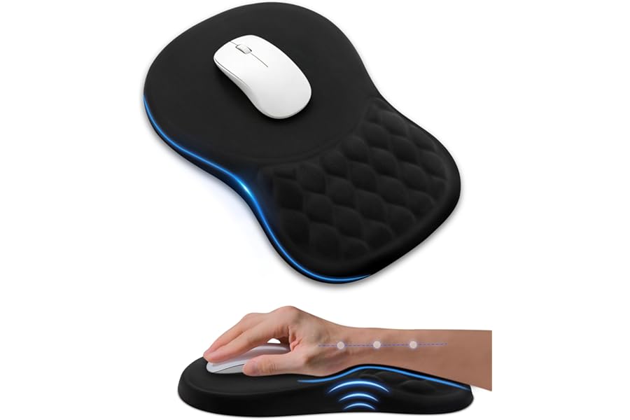 Ergonomic Mouse Pad with Wrist Rest, Slope Design Memory Foam Support, Smooth Lycra Surface, Non-Slip PU Base, Comfortable Mouse Mat for Office, Home, Computer Desk (Black)