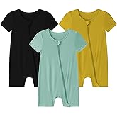 Ekkimy Baby Romper 3 Pack Bamboo Rayon Footless Short Sleeve Zipper Romper