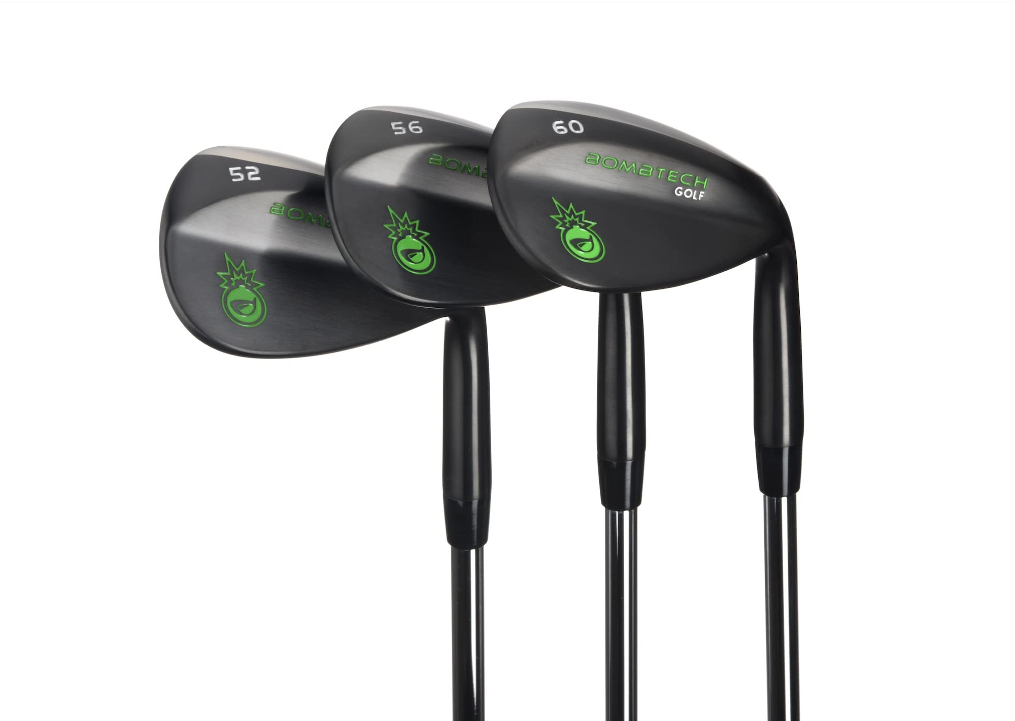 BombTech Premium Golf Wedge Set - 52, 56, 60 Degrees - Max Groove for Increased Spin - Black Wedges (Black)