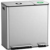 Lovewind Dual Trash and Recycling Bins for Kitchen, 13+6 Gallon Stainless Steel Garbage and Recycle Bin Combo for Large Families, Dual Trash Can with Soft Close Lid & Magnetic Stickers, Silver