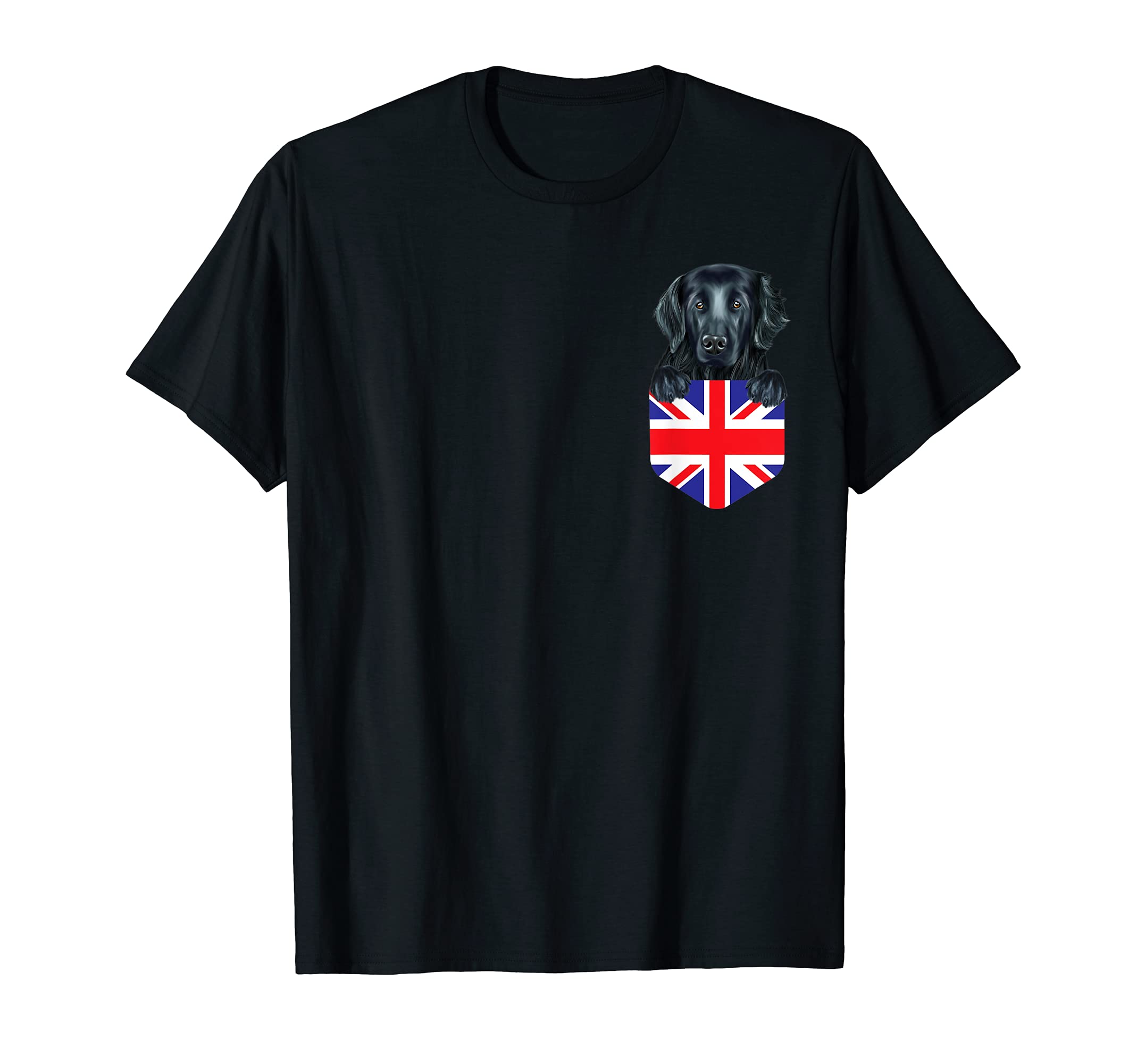 United Kingdom Flag Flat-Coated Retriever Dog In Pocket T-Shirt