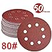 WINGONEER 50PCS Sanding Discs Pads, 5-Inch 8-Hole 80-Grit Hook and Loop Aluminium Oxide Sandpaper for Random Orbital Sander