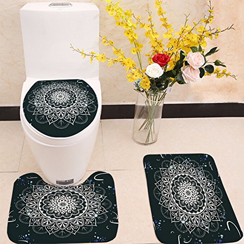 HNYG Flannel Soft Toilet Rug 3 Pieces Set, Non Slip Bathroom Rugs, U-Shaped Toilet Mat, Elongated Toilet Lid Cover A364