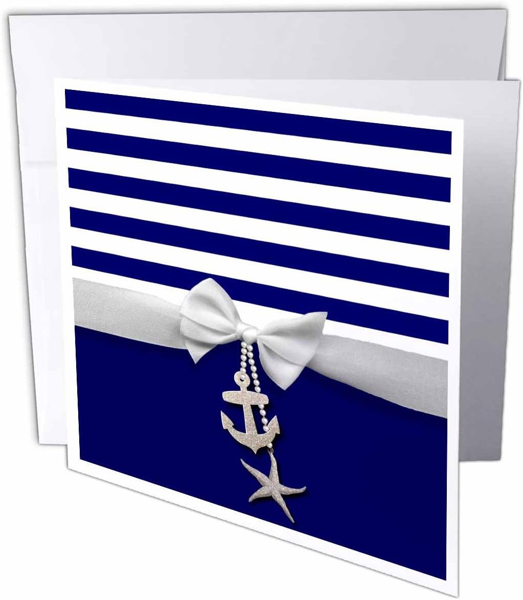 3dRose gc_151234_2 6 x 6-Inch "Nautical Navy Blue and White Stripes