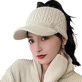 Epsion Knit Beanie Hat for Women High Bun Ponytail Skull Cap Stretch Winter Chunky Warm Visor Brim Crochet Hats