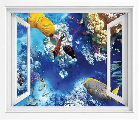 Amazon 海 壁紙風景画 壁飾り絵 1x80 Cm 野生の水中海の動物アクアワールドサンゴ熱帯魚とアカエイ おしゃれ ウォールステッカー 多用途なシール ネイビーブルーとイエロー ウォールステッカー オンライン通販