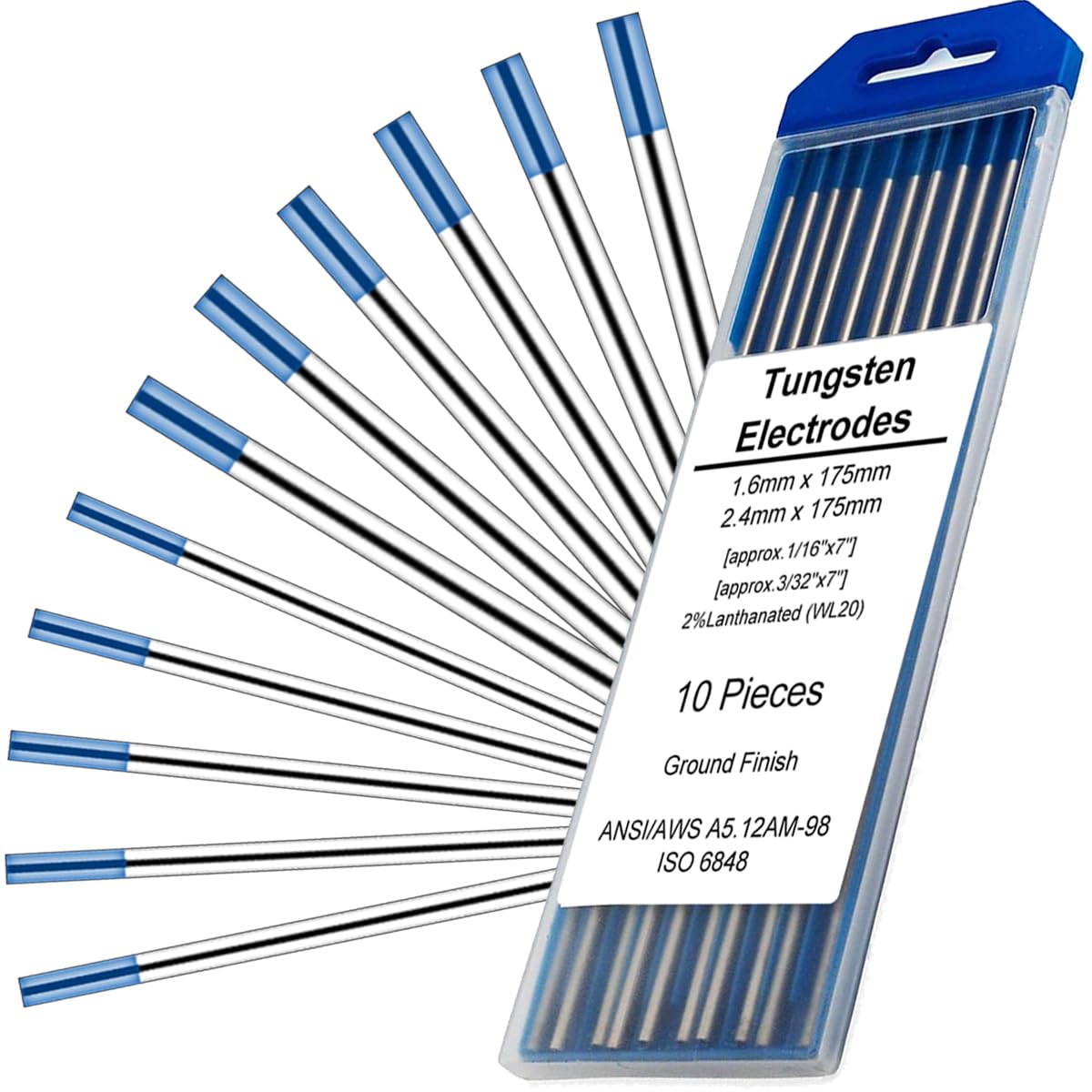 EATBALE for TIG Welding Tungsten Electrodes 2% Lanthanated WL20/EWLa-2 (Blue) 1.6 x 175mm 5Pcs & 2.4 x 175mm 5Pcs for TIG Welder 7" Length Tungsten Needle Rods Accessories (10 Pack)