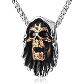 KIRTIJW Skull Necklace for Men Stainless Steel Gothic Punk Emo Biker Necklace Jewelry for Men 60cm