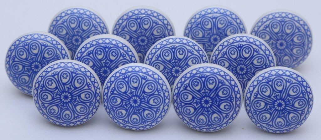 Indian Knobs Lot of 10 Blue and White Ceramic Knobs Handmade Cupboard Door Knob Kitchen Knob Lot of 10