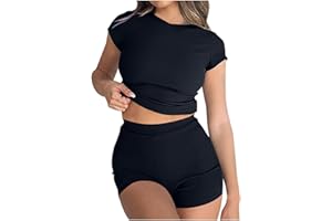 BLUKIDS Women's 2 Piece Workout Outfits Casual Fashion Sports Suit Short Sleeve Crop Top and Biker Shorts Set Gym Sweatshirt